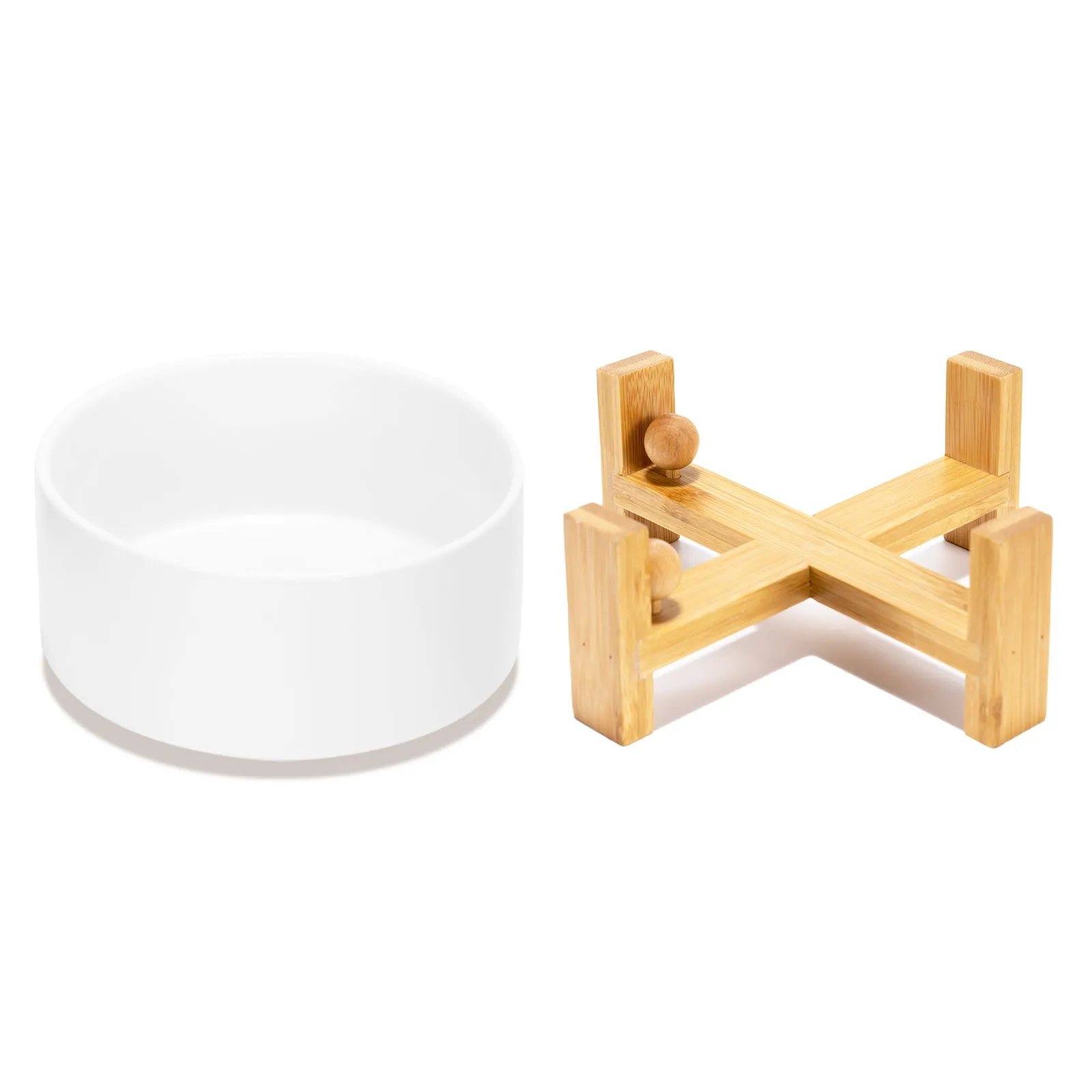 15° Slanted Ceramic Pet Bowl with Wooden Stand | Tilted Bowl for Cats & Flat Face Pets