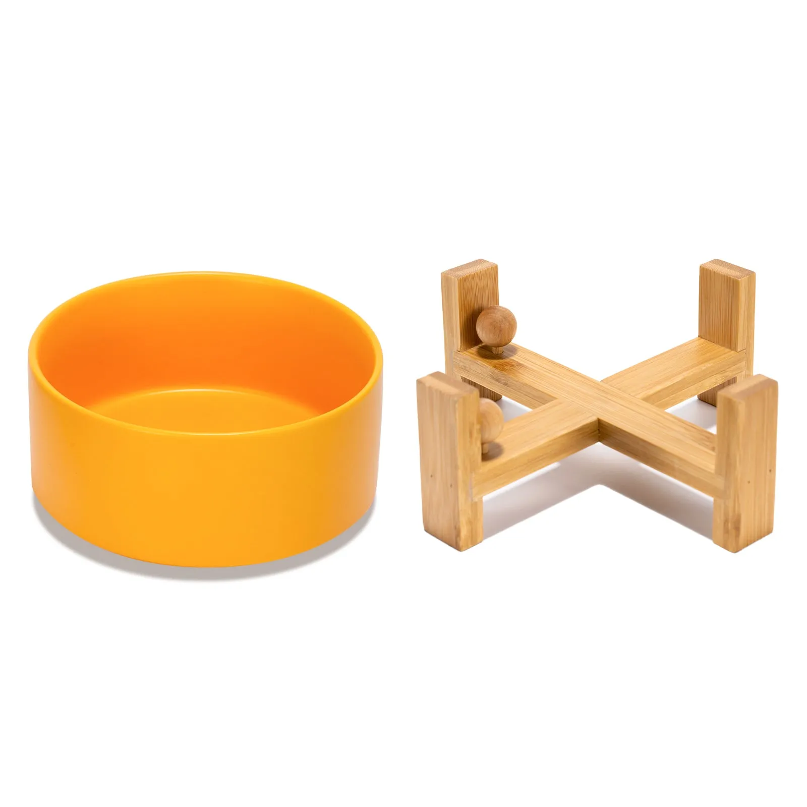 15° Slanted Ceramic Pet Bowl with Wooden Stand | Tilted Bowl for Cats & Flat Face Pets