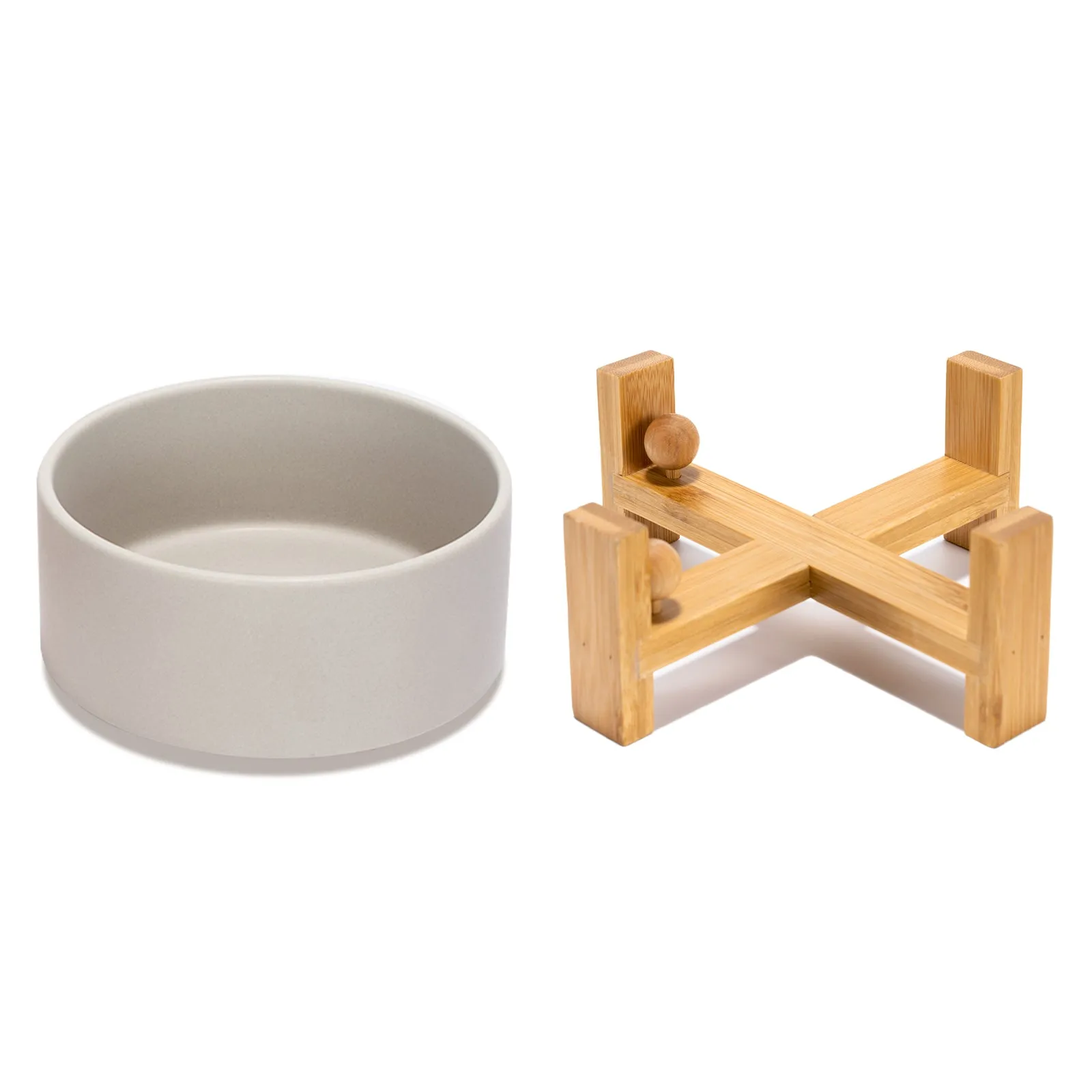 15° Slanted Ceramic Pet Bowl with Wooden Stand | Tilted Bowl for Cats & Flat Face Pets