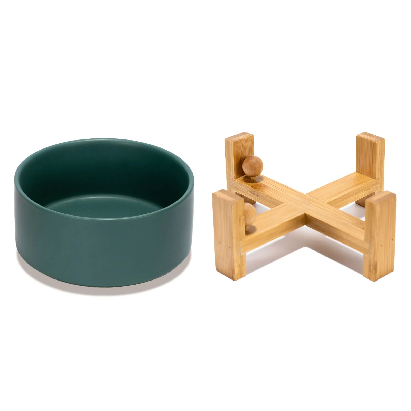 15° Slanted Ceramic Pet Bowl with Wooden Stand | Tilted Bowl for Cats & Flat Face Pets