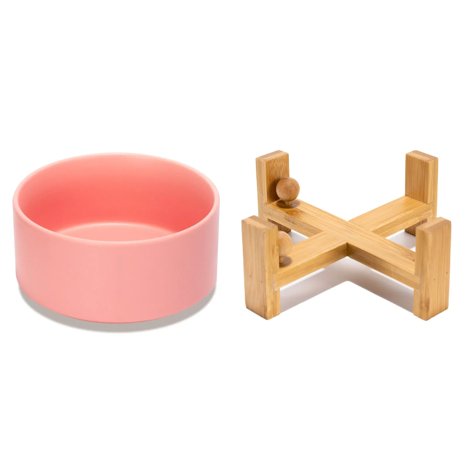 15° Slanted Ceramic Pet Bowl with Wooden Stand | Tilted Bowl for Cats & Flat Face Pets