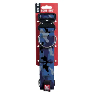 Boss Dog Tactical Collar 1.5" Wide 17"-22" Large Camo Blue
