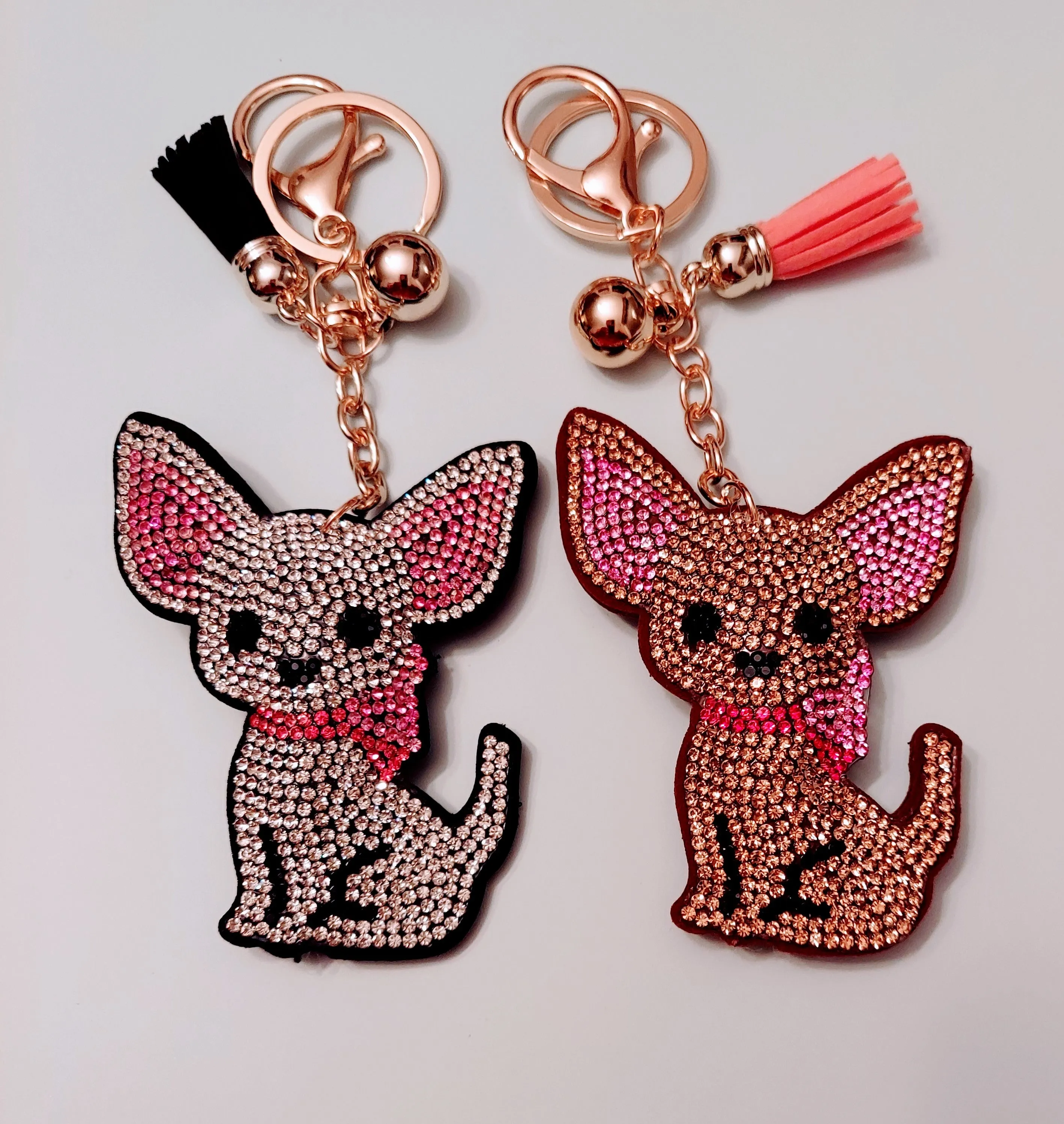 Chihuahua Crystal Rhinestone Dog Keychain, Key Fob or Purse or Backpack Charm 2 colors