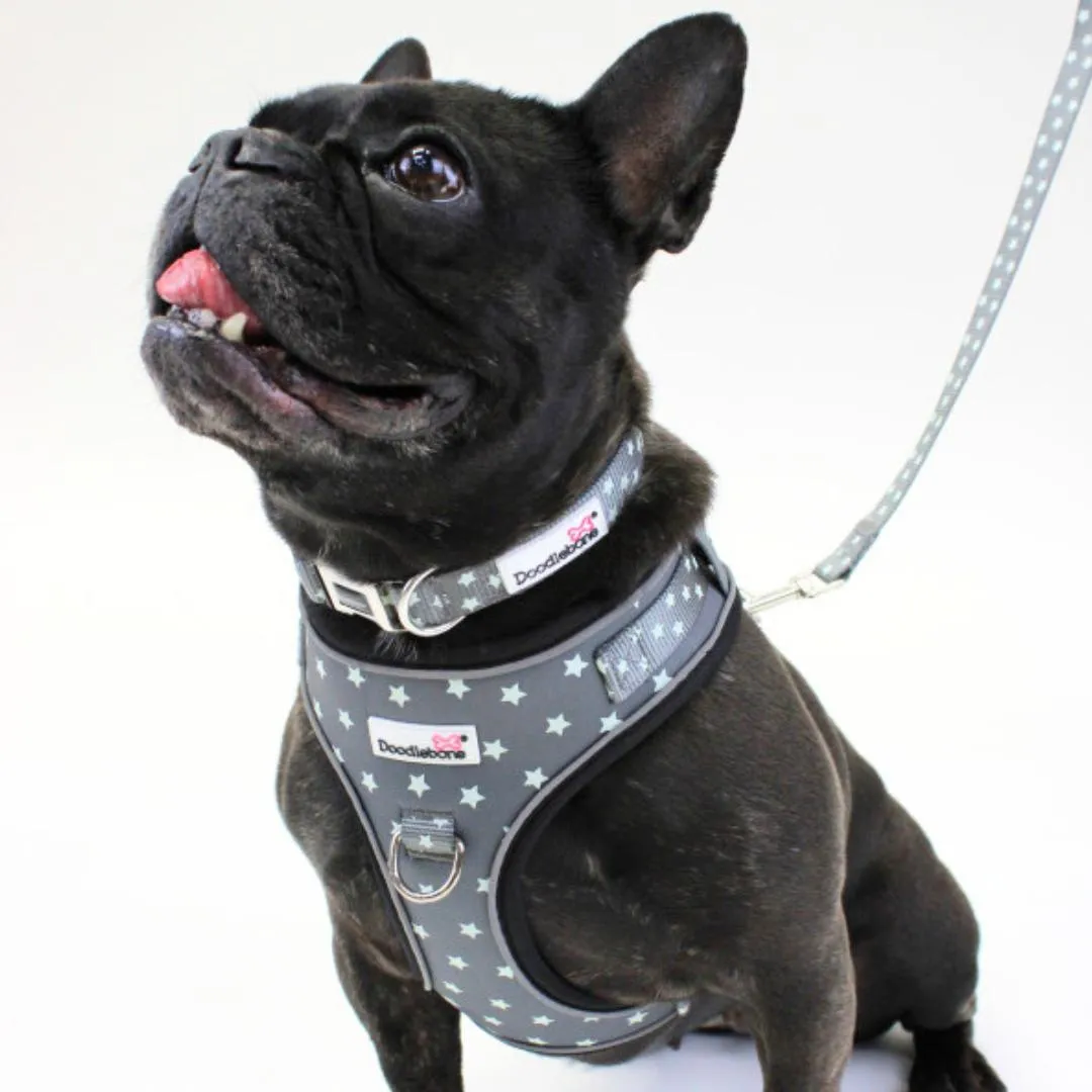 Doodlebone Adjustable Airmesh Dog Harness - Grey Stars Glow In The Dark