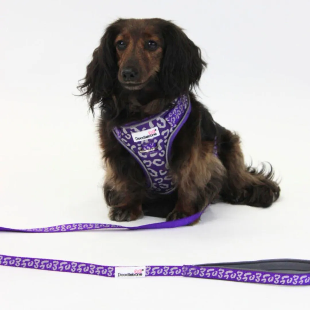 Doodlebone Adjustable Airmesh Dog Harness - Violet Leopard Reflective
