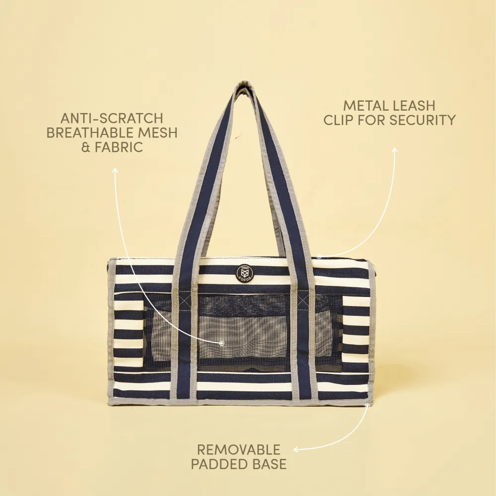 Fofos Mesh Soft Sided Striped Carrier for Dogs and Cats (Blue & White)