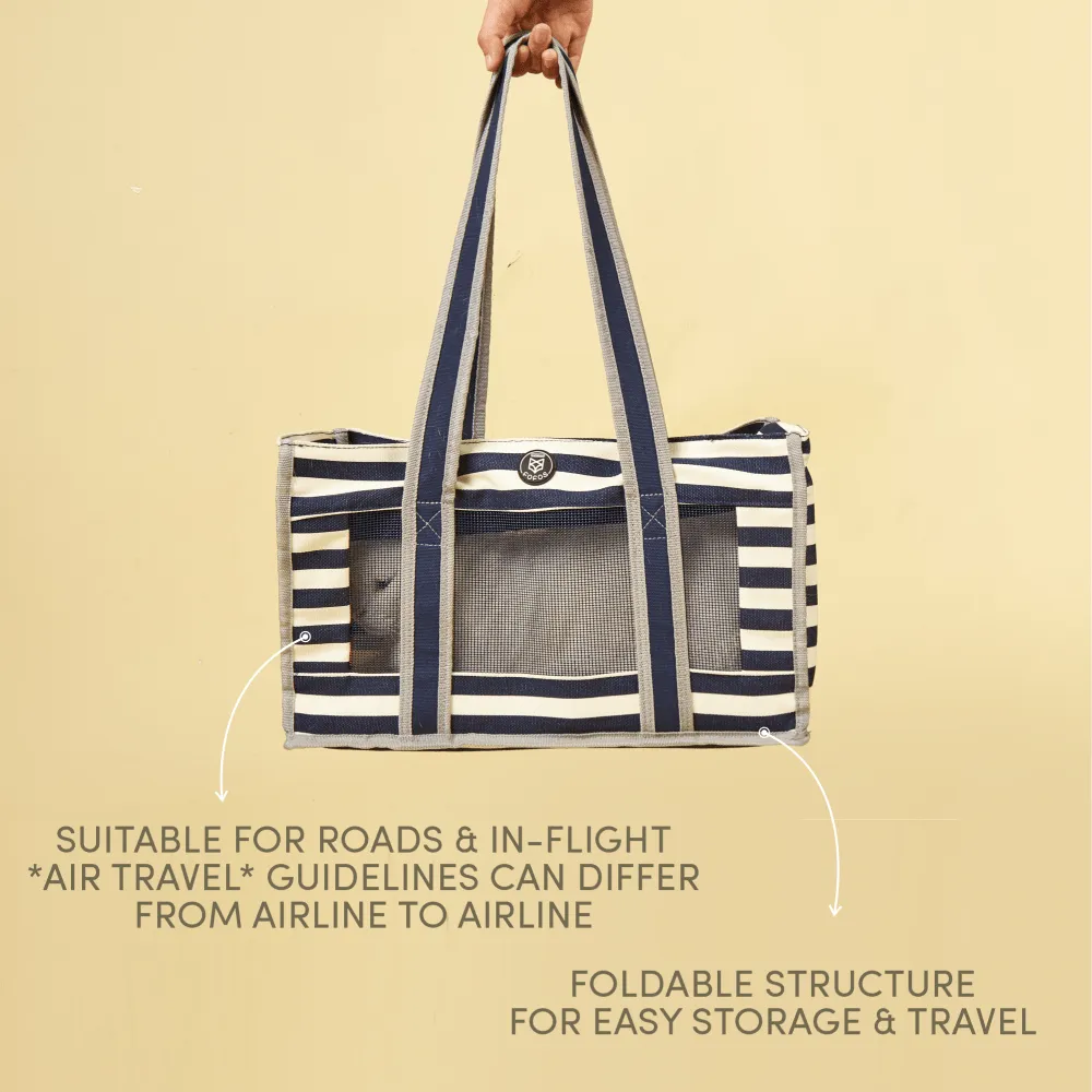 Fofos Mesh Soft Sided Striped Carrier for Dogs and Cats (Blue & White)