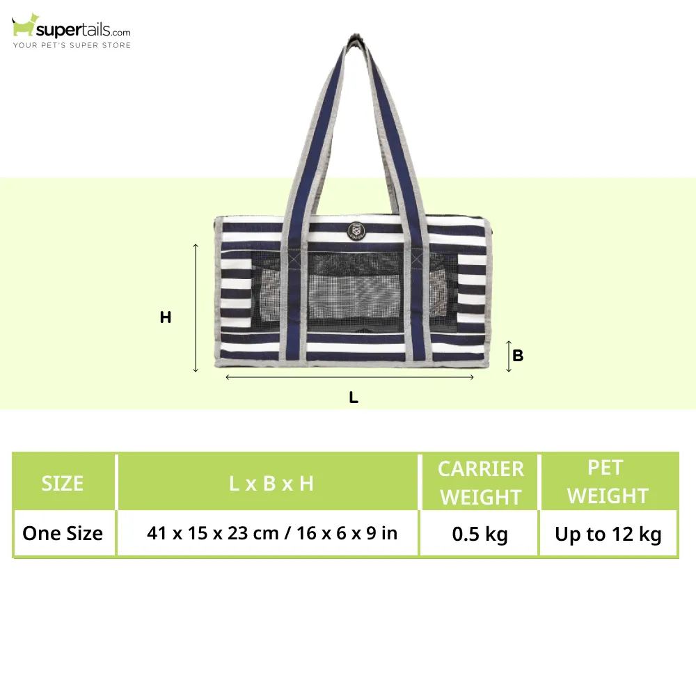 Fofos Mesh Soft Sided Striped Carrier for Dogs and Cats (Blue & White)