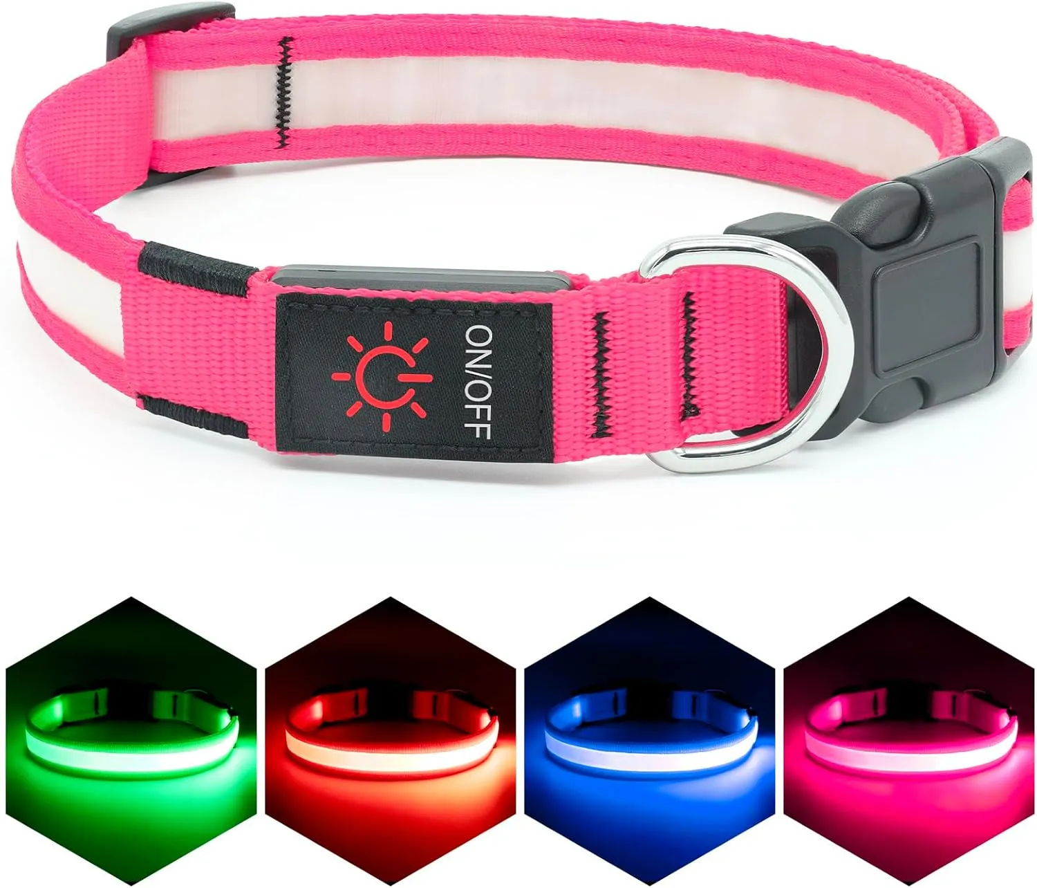 LED Dog Collar, Light up Dog Collar Adjustable USB Rechargeable Super Bright Safety Light Glowing Collars for Dogs