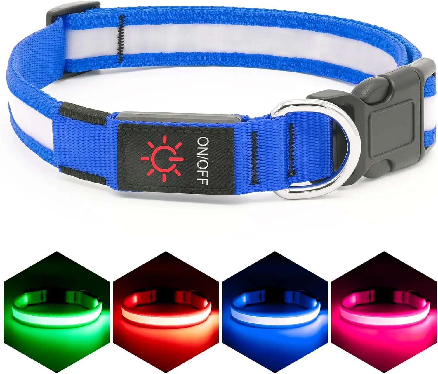 LED Dog Collar, Light up Dog Collar Adjustable USB Rechargeable Super Bright Safety Light Glowing Collars for Dogs