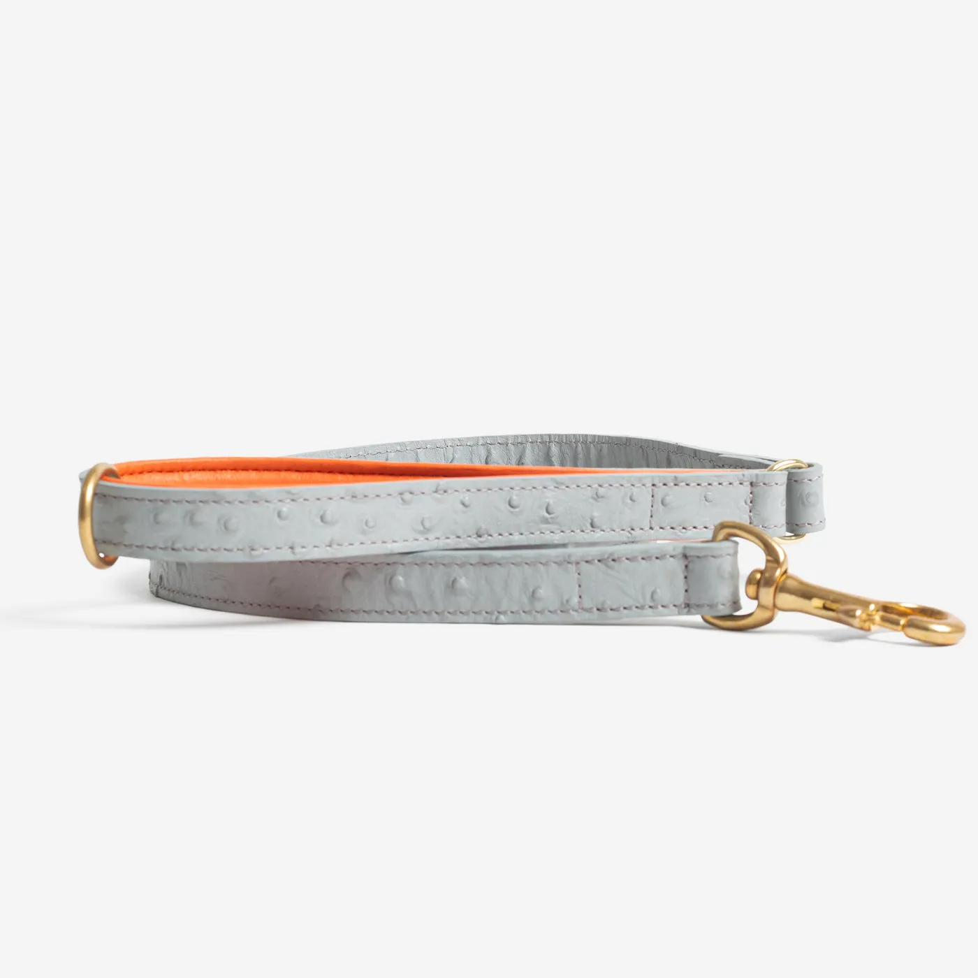 Ostrich Leather Dog Lead in Grey & Orange by Lords & Labradors