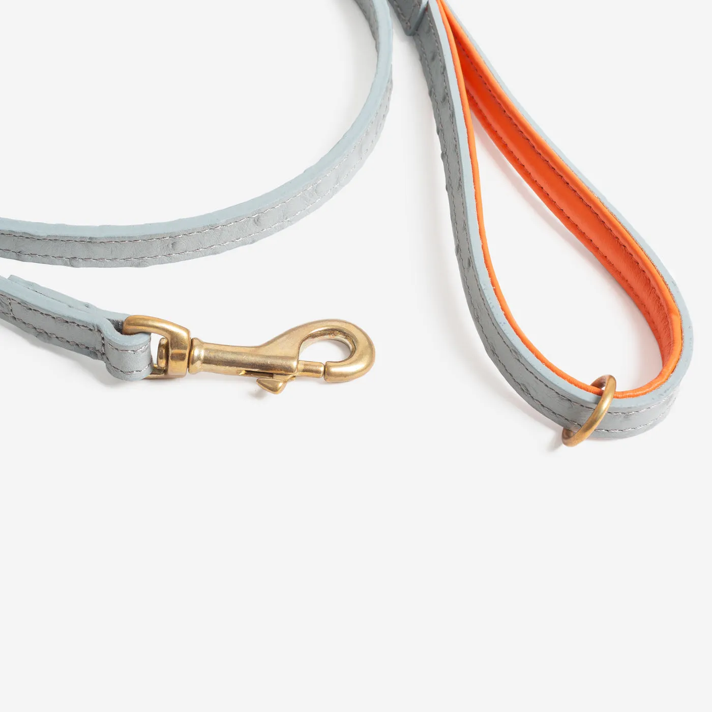 Ostrich Leather Dog Lead in Grey & Orange by Lords & Labradors