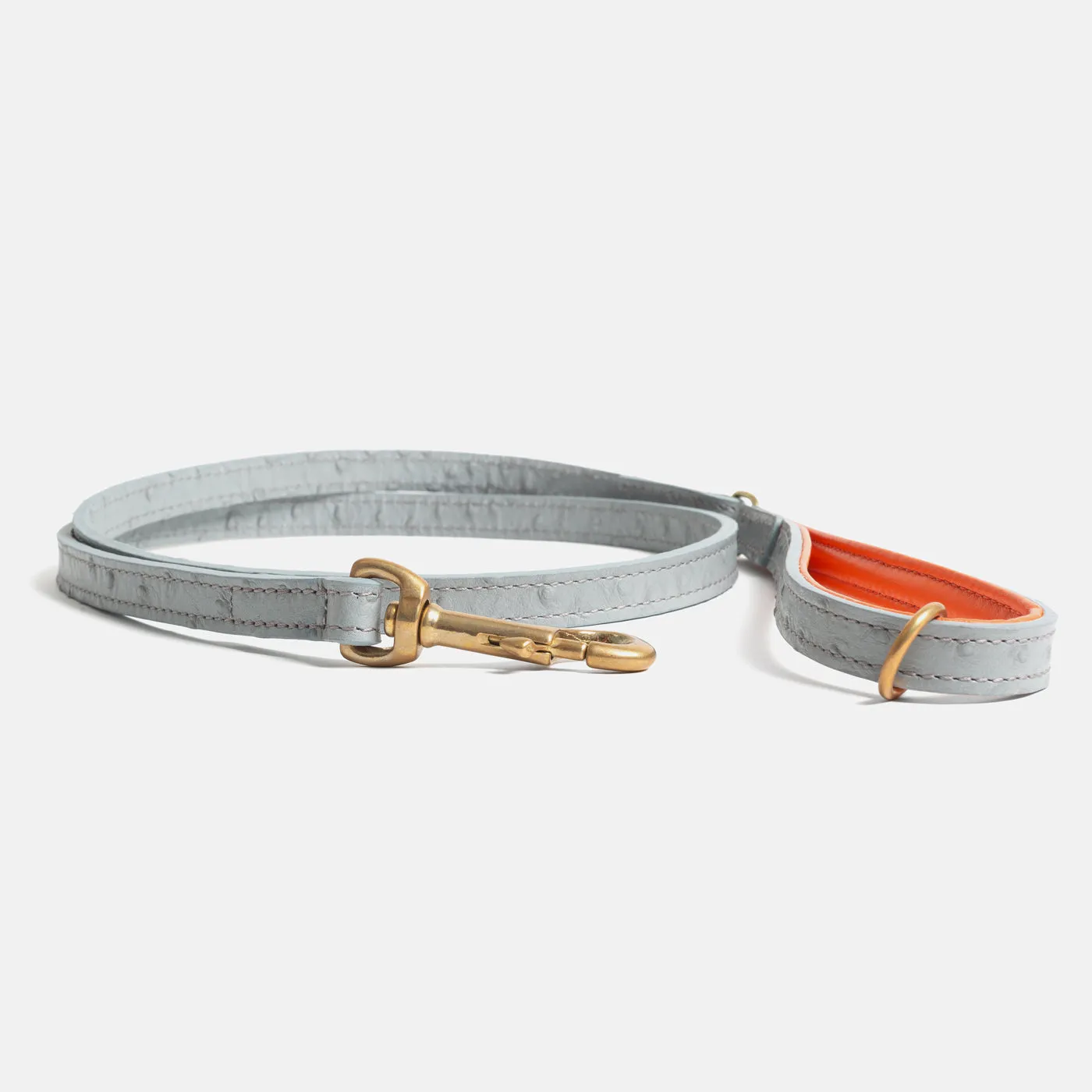 Ostrich Leather Dog Lead in Grey & Orange by Lords & Labradors