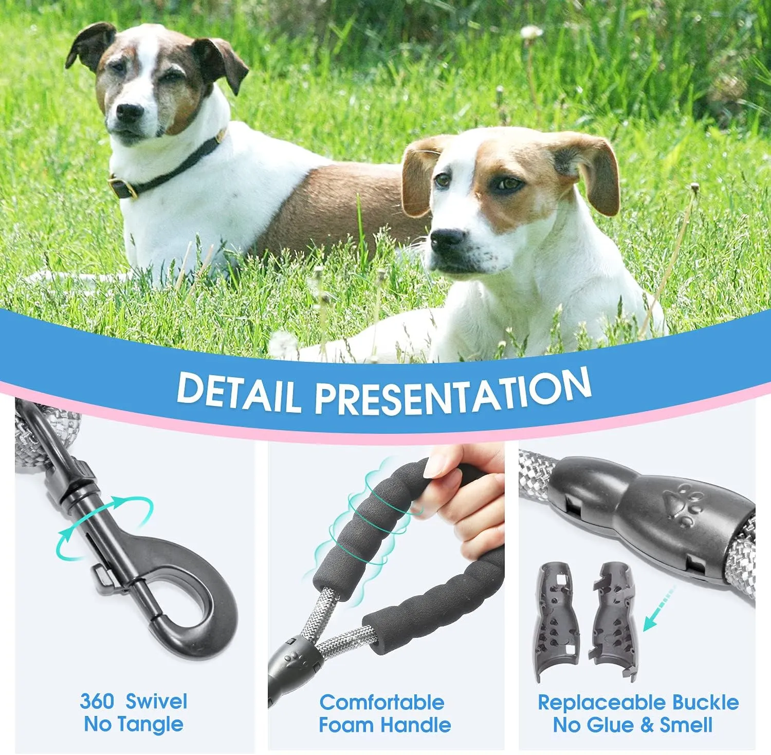 Reflective Rope Dog Leash 150cm-Gray
