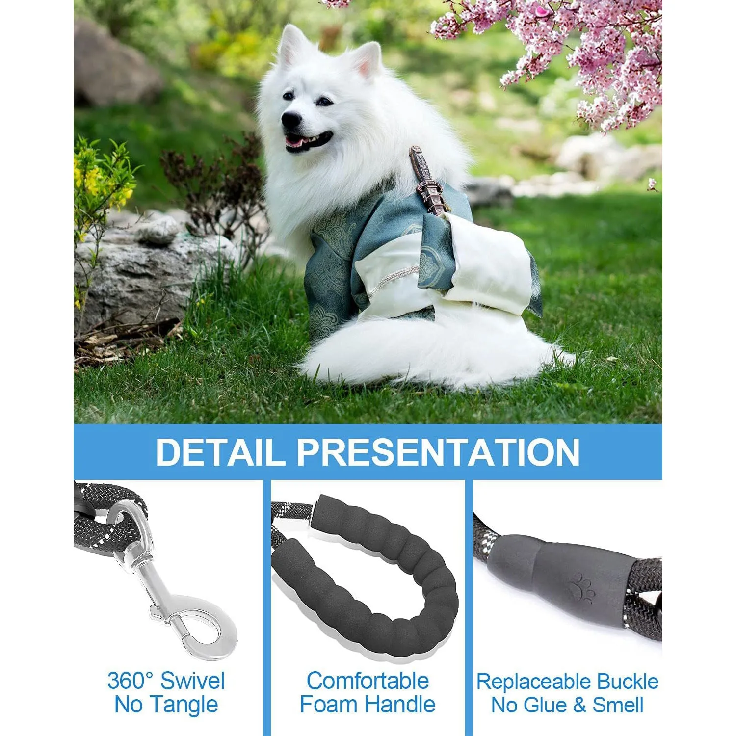 Reflective Rope Dog Leash 150cm-Gray