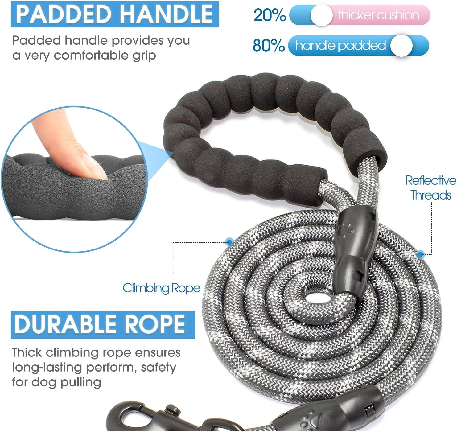 Reflective Rope Dog Leash 150cm-Gray