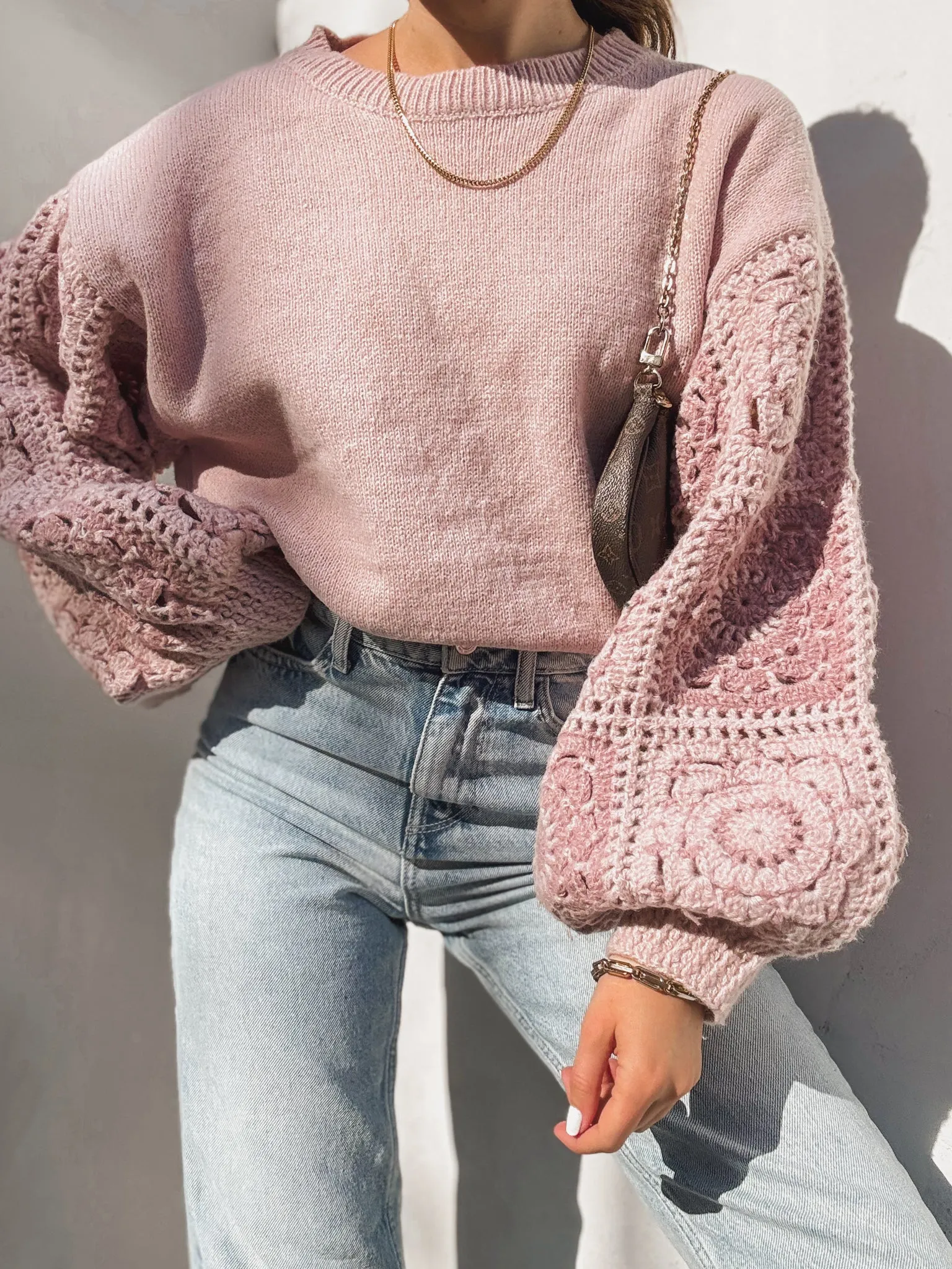 Savannah Crochet Sweater in Mauve