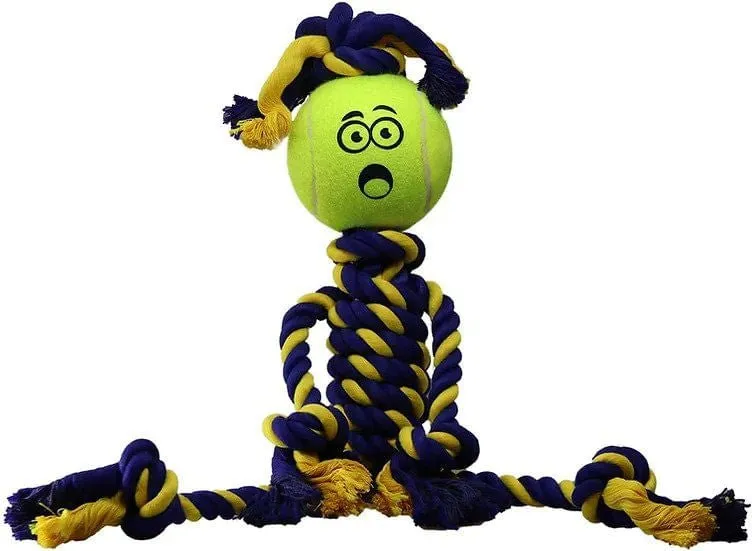 Twisted Chews, Medium Braided Cotton Rope Rasta Man w/Tuff Ball