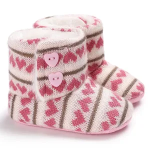 Winter Knit Booties- Pink Hearts