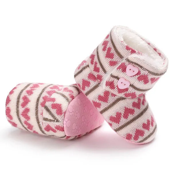 Winter Knit Booties- Pink Hearts