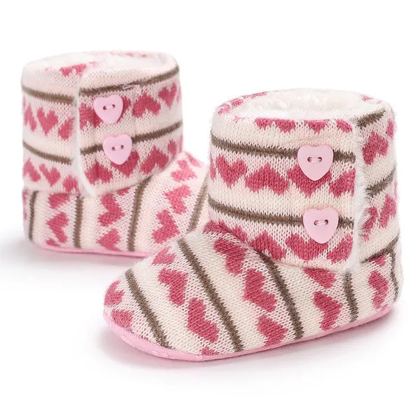 Winter Knit Booties- Pink Hearts